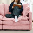 Contemporary Modular Sectional Sofa L Shaped 3-Seater with Movable Ottoman in Pink Chenille, 105 Inch
