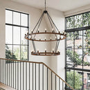 Large Solid Wood Wagon Wheel Chandelier, 2-Tier 32-Lights
