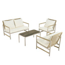 4 Pieces Patio Furniture Set, PE Rattan Wicker With Washable Cushion And Tempered Glass Tabletop, Conversation Furniture For Garden Poolside Balcony by HouseOfZazla
