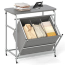 3-Section Laundry Sorter with Foldable Ironing Board and Lockable Wheels-Gray by LJGDeals