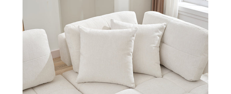 91.73" L-shaped Sofa Sectional Sofa Couch with 2 Stools and 2 Lumbar Pillows for Living Room, Biege