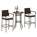 Patio Rattan Bar Height Table and Chairs with 2 Seat Cushions for Porch-White by LJGDeals