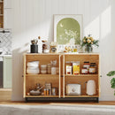 50 Inch Buffet Sideboard Cabinet with 4 Rattan Doors and Adjustable Shelves-Natural by LJGDeals