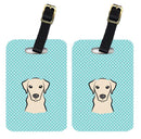 Checkerboard Blue Yellow Labrador Luggage Tag