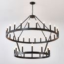 2 Tiers Wagon Wheel Chandelier Wooden Farmhouse 36 Light (24 / 12) Or (12 / 24) Metal Chandeliers 2 Story Light Fixtures Industrial For High Ceiling Living Dining Room Foyer, Adjustable Height - Black by HouseOfZazla