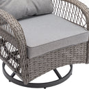 3 Pieces Outdoor Swivel Rocker Patio Chairs, 360 Degree Rocking Patio Conversation Set with Thickened Cushions and Glass Coffee Table for Backyard, Grey