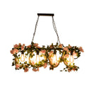 GobekUsa Black Metal 4-Light Linear Island Lamp with Hanging Artificial Plant - Lodge Style