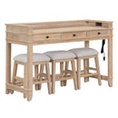 4-piece Dining Bar Table Set with 3 Upholstered Stools, Multifunctional Dining Table with 3 Drawers (Natural Wood Wash)