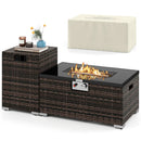 2-Piece Outdoor Rattan Fire Table Set 32 Inch Rectangle Gas Firepit with Tank Cover by LJGDeals