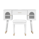 Elegant Vanity Makeup Table & Chair Set Modern Dressing Table With Organizer Writing Desk Charging Port Engineered Wood - White by HouseOfZazla
