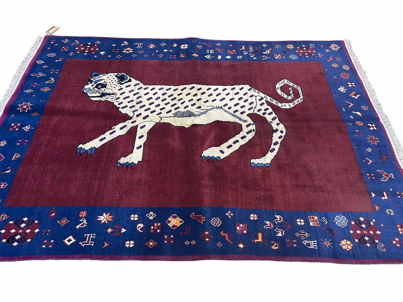 5 X 7 Handmade Zagros Wool Rug Snow White Panther Maroon Blue Organic Dyes