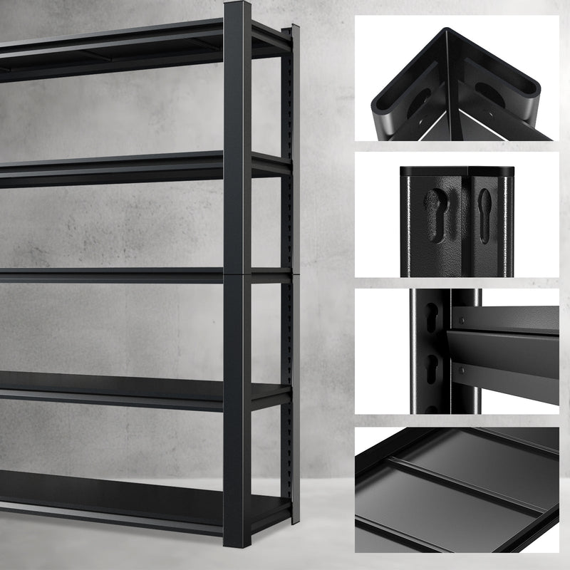 59' Wide Black Metal Shelves, with 5 Removable Dividers, Large Capacity, Strong Load Bearing, Suitable for Garage, Kitchen and Office.