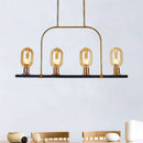 GobekUsa Modern Amber Glass 4-Light Hanging Ceiling Lamp with Metallic Frame - Bulb-Like Island Lighting