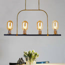 GobekUsa Modern Amber Glass 4-Light Hanging Ceiling Lamp with Metallic Frame - Bulb-Like Island Lighting