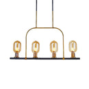 GobekUsa Modern Amber Glass 4-Light Hanging Ceiling Lamp with Metallic Frame - Bulb-Like Island Lighting