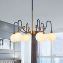 GobekUsa Sleek Opal Glass Pendant Chandelier - Modernist Spherical Down Lighting - Black-Gold Finish - 6/9 Bulb Option for Living Room
