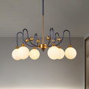 GobekUsa Sleek Opal Glass Pendant Chandelier - Modernist Spherical Down Lighting - Black-Gold Finish - 6/9 Bulb Option for Living Room