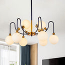 GobekUsa Sleek Opal Glass Pendant Chandelier - Modernist Spherical Down Lighting - Black-Gold Finish - 6/9 Bulb Option for Living Room