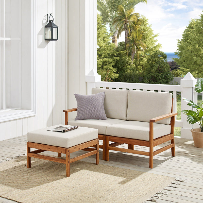 Vincent 3-Piece Modern Chevron Acacia Outdoor Sectional