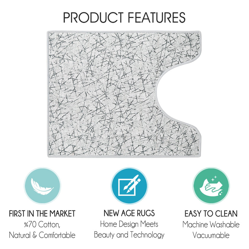 Geometric Design U Shape Bathroom Rug | 20”x24" | White
