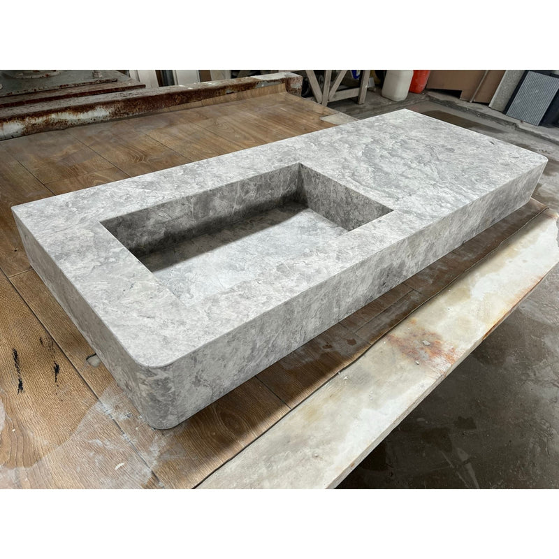 Tundra Grey Marble Handcrafted Vanity Sink - Luxury Bathroom, photo 3 of 12