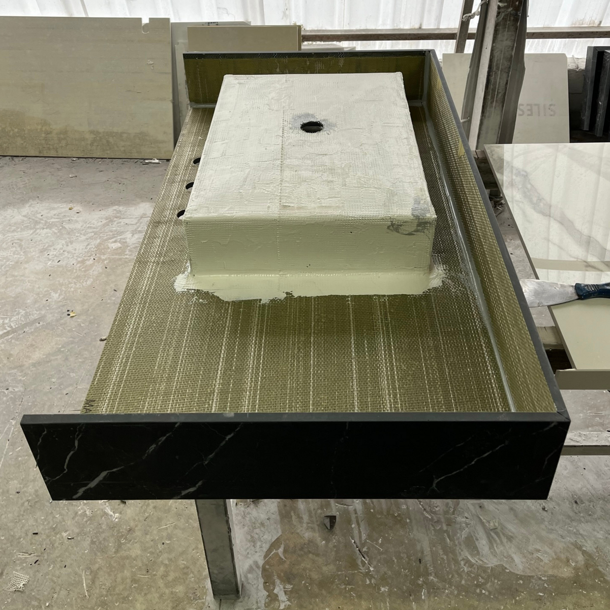 Nero Marquina Black Marble Look Engineered Porcelain Bathroom Sink - Hand-Crafted, photo 13 of 13