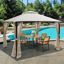 12 x 10 Feet Outdoor Double Top Patio Gazebo with Netting-Brown by LJGDeals