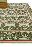 Hand Knotted Ivory and Green Floral Traditional Antique Style Wool Area Rug by The Rug Decor