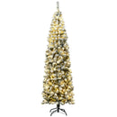 7.5 Feet Pre-lit Snow Flocked Artificial Pencil Christmas Tree with LED Lights by LJGDeals