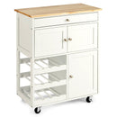 Kitchen Cart with Rubber Wood Top 3 Tier Wine Racks 2 Cabinets by LJGDeals