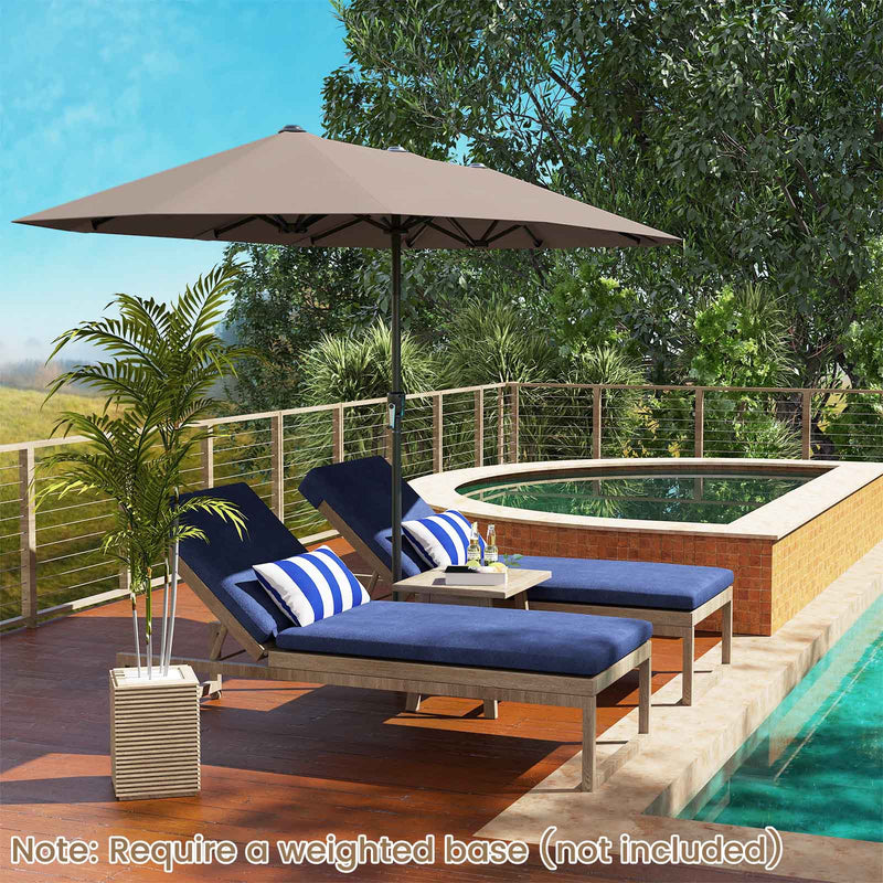 13FT Double-sided Patio Twin Table Umbrella with Crank Handle-Tan, Gray