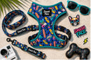 Totally Radical Reversible Dog Harness, Collar & Leash Set | Retro Gamer & Surf Skate Print | French Bulldog Harness by HouseOfZazla