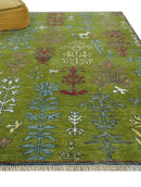Tree Green, Silver, Maroon Hand Knotted 8x10 wool Area Rug by The Rug Decor