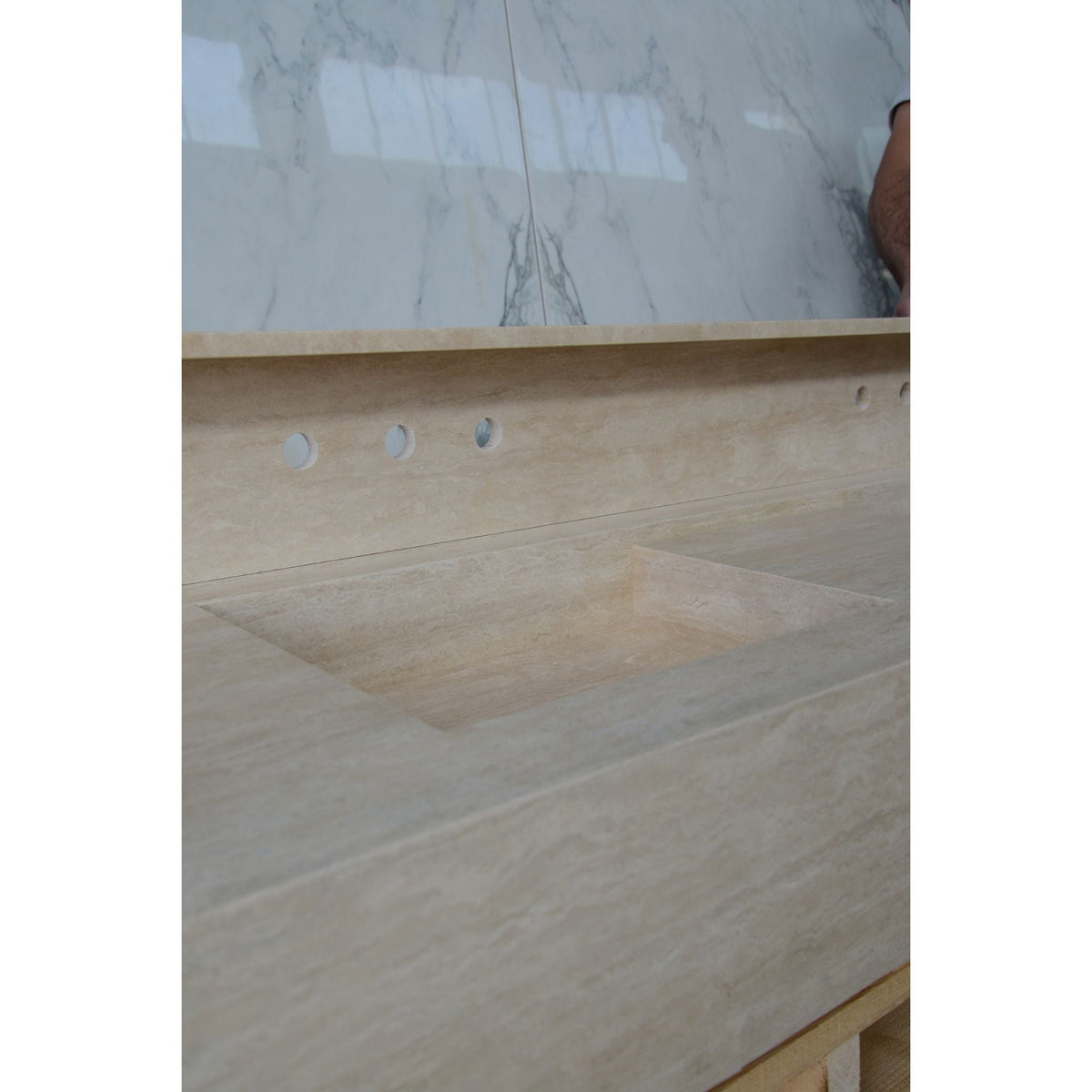 Travertine Double Sink - Handcrafted Custom Artisanal Stone Resort Luxury Bath, photo 8 of 21