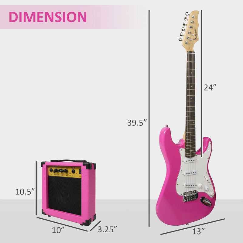 Entry Level Electric Guitar Set, 39.5" Teenage Electric Guitar w/ 10W Amplifier, Carrier Bag, Tuner, Strings, Picks, Cable, Pink