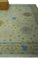 Beige and Blue Hand Knotted 8x10 Traditional Floral wool area rug by The Rug Decor