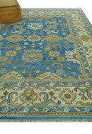 Antique design 8x10 Blue and Olive Traditional Oriental Oushak wool area rug by The Rug Decor