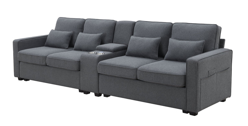 Walker Edison | Modern Linen 114" Sofa with Console and USB