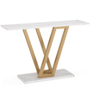 Console Table With Top With V Leg Frame For Hallway, Living Room - White / Gold