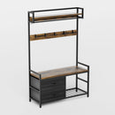 Hall Tree With 2 Movable Drawers, Shoe Storage, Shelves, Garment Racks, And 23 Hooks For Entryway - Rustic Brown by HouseOfZazla