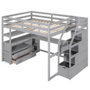 Loft Bed With Desk, Shelves, 2 Drawers, Storage Staircase by HouseOfZazla