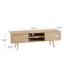 55.12" Rattan TV Cabinet, Double Sliding Doors For Storage, Adjustable Shelf, Solid Wood Legs, TV Console For Living Room by Unique Piece Furniture