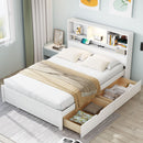 Platform Bed With Bookcase Headboard, Built-In Downlight, Charging Station, And 2 Side Drawers by HouseOfZazla