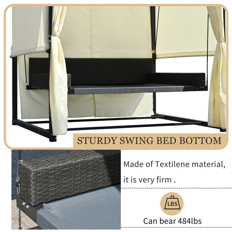 2-3 People Outdoor Swing Bed, Adjustable Curtains, Suitable For Balconies, Gardens And Other Places