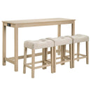 4 Piece Bar Table Set with Power Outlet,Bar Table Set with Chairs,Sofa Bar Table with Stools,Behind Couch Table with 3 Padded Stools for Living Room,Dining room, Light Oak by Montret