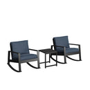 Outdoor Rocking Bistro Set Of 3, Oversized Rocking Chairs With Cushions And Side Table - Black / Blue by HouseOfZazla