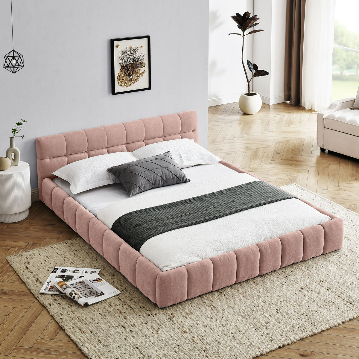 Modern Platform Bed Frame With Thick Fabric, photo 12 of 33