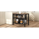 TOPMAX Solid Wood Rustic 45' Stationary Kitchen Island, Rubber Wood Butcher Block Dining Table Prep Table with 2 Open Shelves for Small Places,Walnut+Black