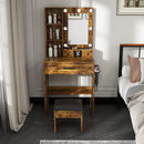 Vanity Table With Mirror, Adjustable LED Lights, Power Outlet, Hairdryer Holder & Stool by Unique Piece Furniture