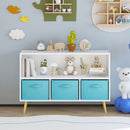 Bookcase With Collapsible Drawers, Book Display Storage Cabinet Organizer - White / Blue